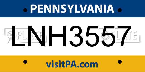 LNH3557 Pennsylvania License Plate