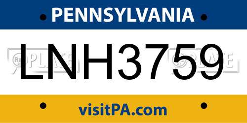LNH3759 Pennsylvania License Plate