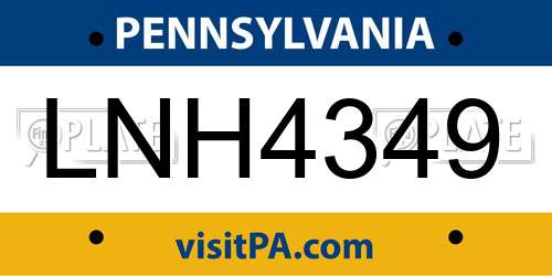 LNH4349 Pennsylvania License Plate