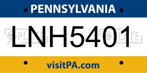 LNH5401 Pennsylvania License Plate