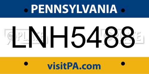 LNH5488 Pennsylvania License Plate