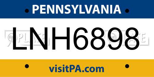 LNH6898 Pennsylvania License Plate