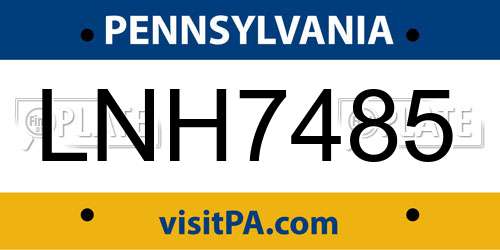 LNH7485 Pennsylvania License Plate