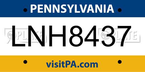 LNH8437 Pennsylvania License Plate