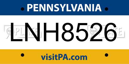 LNH8526 Pennsylvania License Plate
