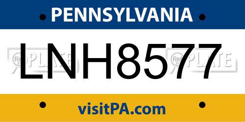 LNH8577 Pennsylvania License Plate