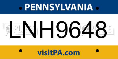 LNH9648 Pennsylvania License Plate