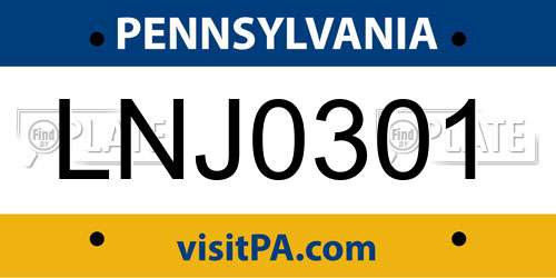LNJ0301 Pennsylvania License Plate