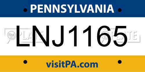 LNJ1165 Pennsylvania License Plate