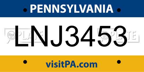 LNJ3453 Pennsylvania License Plate