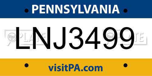 LNJ3499 Pennsylvania License Plate