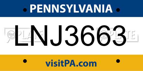 LNJ3663 Pennsylvania License Plate