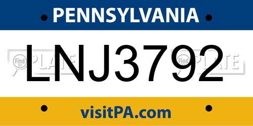 LNJ3792 Pennsylvania License Plate
