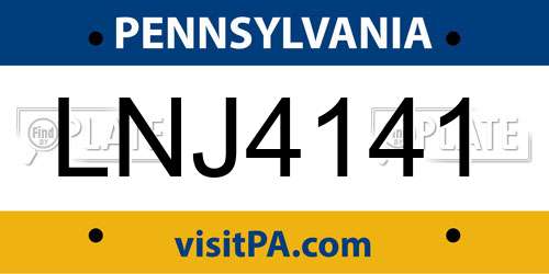 LNJ4141 Pennsylvania License Plate
