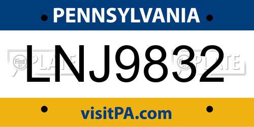LNJ9832 Pennsylvania License Plate