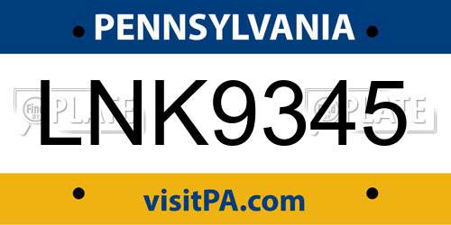 LNK9345 Pennsylvania License Plate