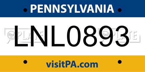 LNL0893 Pennsylvania License Plate