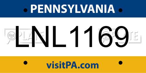 LNL1169 Pennsylvania License Plate
