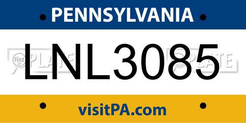 LNL3085 Pennsylvania License Plate