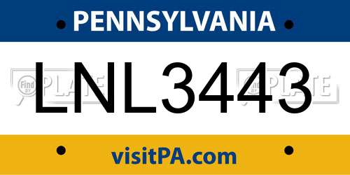 LNL3443 Pennsylvania License Plate