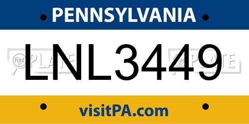 LNL3449 Pennsylvania License Plate