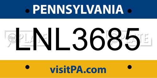 LNL3685 Pennsylvania License Plate