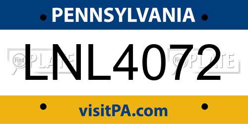 LNL4072 Pennsylvania License Plate