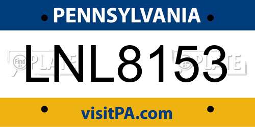 LNL8153 Pennsylvania License Plate