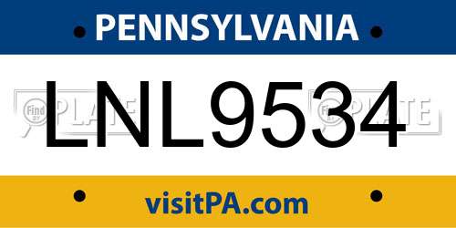 LNL9534 Pennsylvania License Plate
