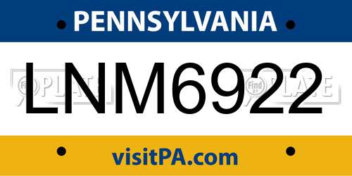 LNM6922 Pennsylvania License Plate