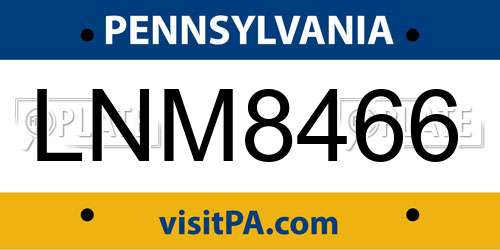 LNM8466 Pennsylvania License Plate