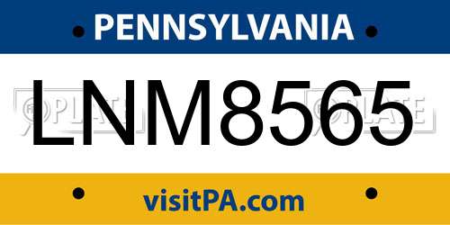 LNM8565 Pennsylvania License Plate