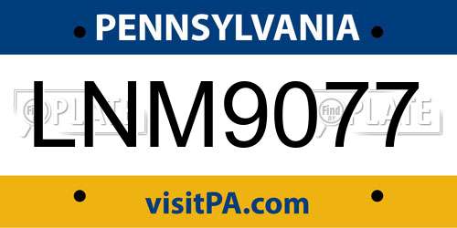 LNM9077 Pennsylvania License Plate