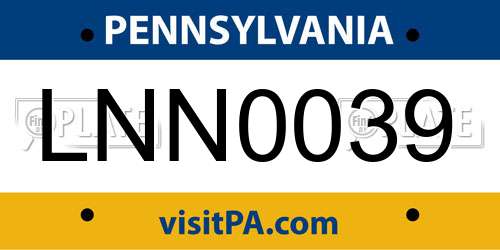 LNN0039 Pennsylvania License Plate