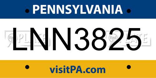 LNN3825 Pennsylvania License Plate