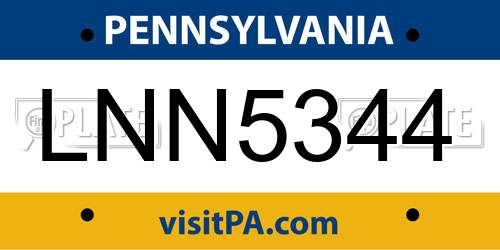 LNN5344 Pennsylvania License Plate