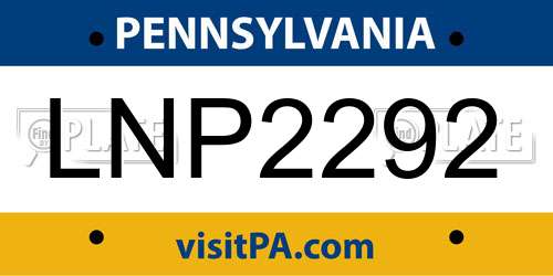 LNP2292 Pennsylvania License Plate