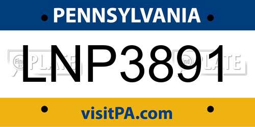 LNP3891 Pennsylvania License Plate