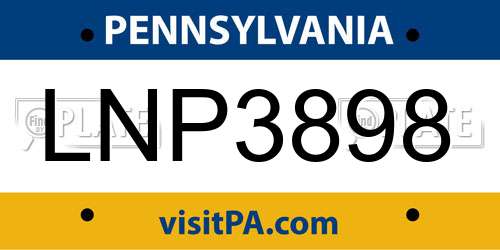 LNP3898 Pennsylvania License Plate