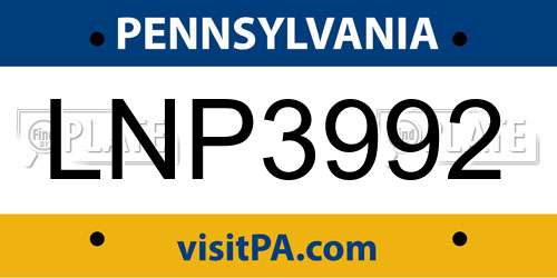 LNP3992 Pennsylvania License Plate