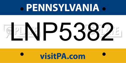 LNP5382 Pennsylvania License Plate