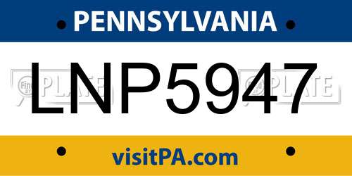 LNP5947 Pennsylvania License Plate