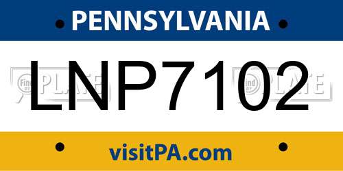 LNP7102 Pennsylvania License Plate