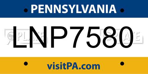 LNP7580 Pennsylvania License Plate