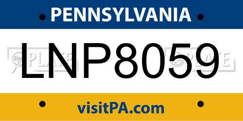 LNP8059 Pennsylvania License Plate