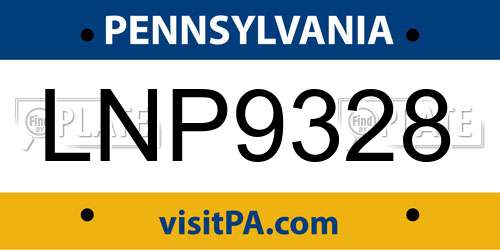 LNP9328 Pennsylvania License Plate