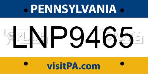 LNP9465 Pennsylvania License Plate