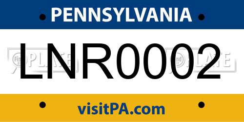 LNR0002 Pennsylvania License Plate