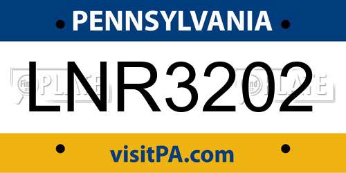 LNR3202 Pennsylvania License Plate