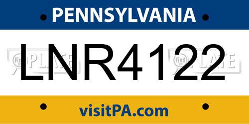 LNR4122 Pennsylvania License Plate